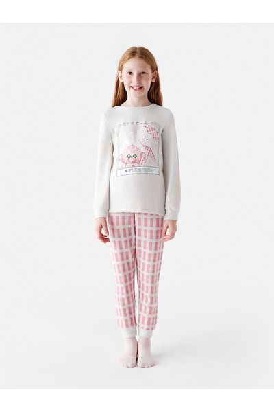 Penti Girl's Plaid Gray Long Sleeve Pajama Set