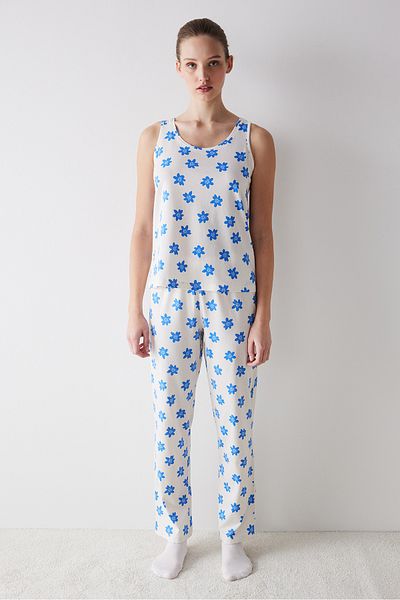 Penti Blue Floral Ecru Trousers Pajama Set