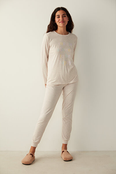 Penti Bej Renkli Nokta Detaylı Pantolon Pijama Altı