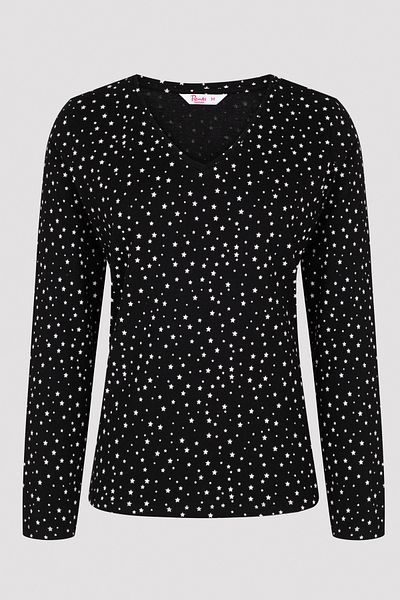 Penti Black Star Patterned T-Shirt Pajama Top