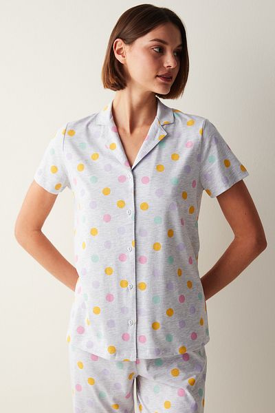 Penti Colorful Dots Shirt Trousers Gray Pajama Set