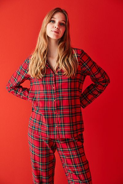 Penti Multicolor Red Checked Shirt Trousers Pajama Set
