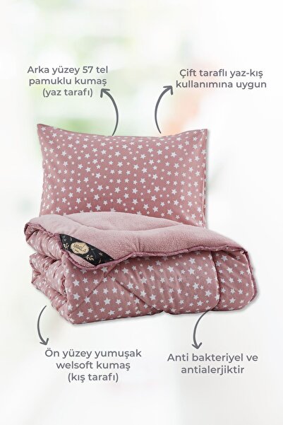 MARLA HOME Star Desenli Çift Kişilik Çift Taraflı Welsoft Uyku Seti Wellsoft Battaniye Pofuduk Yumuşak Uyku Set