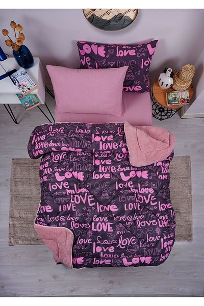 MARLA HOME Love Patterned Welsoft Cotton - Σετ ύπνου διπλής όψης μονόχρωμο αφράτο