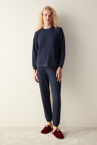 Penti Lilah Waffle Navy Blue Sweatshirt Navy Blue Pajama Top