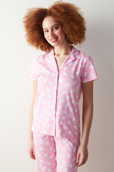 Penti Cuteness Printed Pink Shirt Pants Pajama Set