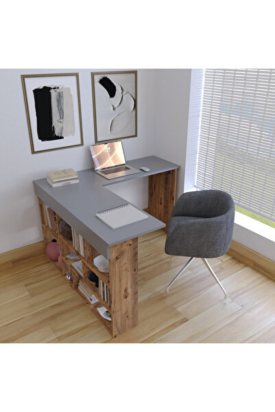 AYMOBSAN PERA RAFLI ÇALIŞMA MASASI ATLANTİK ÇAM-SİS GRİ