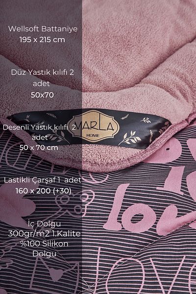 MARLA HOME Двустранен комплект за спане Welsoft с шарки Love - меко одеяло Pufuduk