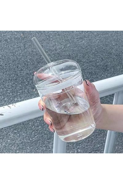 MİMOZA PARK 1 Piece Heat Resistant Simple Gasketed Full Glass Straw Cup