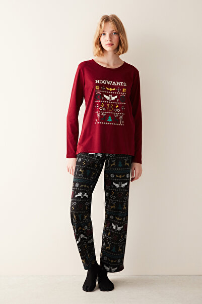 Penti Set de pijamale Hogwarts Burgundy - Colecția Harry Potter