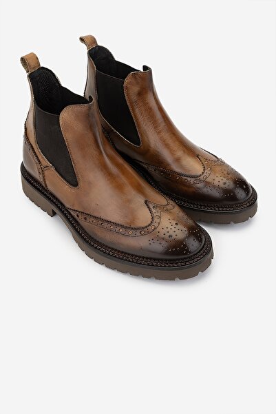 Valmenti Erkek Hakiki Deri Bej Casual Bot