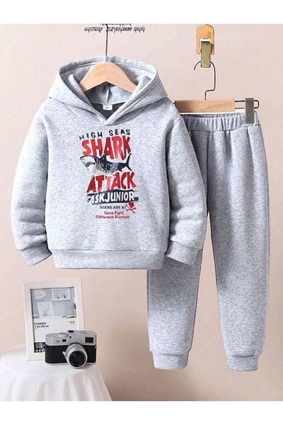 BENROMA Unisex Kids Tracksuit Set - Shark Printed, Oversize Fit