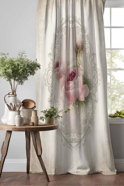 Else Halı Retro Pembe Gül Çiçekli Desenli Djital Baskılı Yemek Odası Mutfak F...