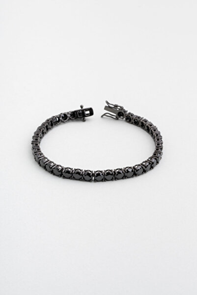 So CHIC... Siyah Taşlı Siyah Rodyum Kaplama Gümüş Unisex Su Yolu Bileklik