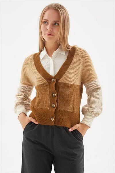 Fashion Friends Ζακέτα Camel Color Block