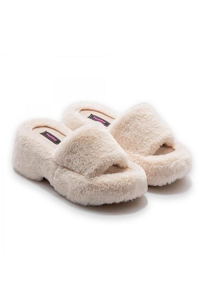 Twigy Ee0155 Lili Platform House Slippers Beige Women's Slippers