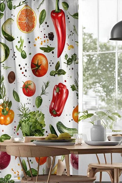 Else Dekor Cup Cake Pastry Cake Patterned Digital Printed Dining Room Kitchen Background Curtain 140X260Cm