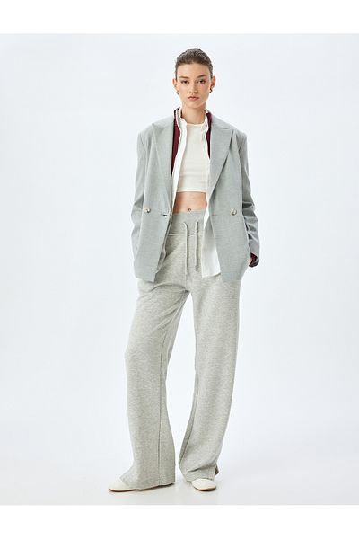 Koton Wide Leg Tie Waist Pocket Slit Detailed High Waist Thick Sweatpants