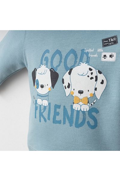 Gümüş Baby Kids Baby 2-Piece Set 100% Cotton Fabric, Natural Printed, Cuffed Trousers Bottom and Top Set