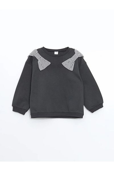 LC Waikiki Lcw Baby Anthracite Ribbon Thick Baby Girl Sweatshirt