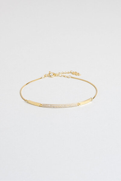 So CHIC... Beyaz Taşlı Sarı Altın Kaplama 20 Cm Gümüş Minimal Bileklik