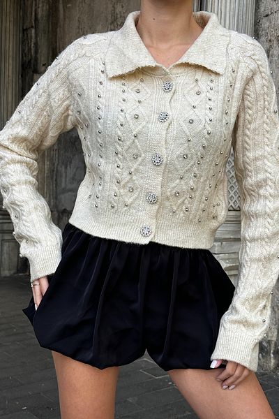 VAGGON Women's Vanilla Embroidered Knitwear Cardigan Vs00005