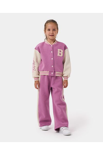 Minipodyum Girl's Embroidered Cotton College Jacket Winter Tracksuit Set