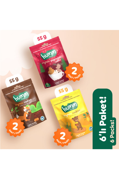 Humm Organic Organik Tatlı Kurabiye Atıştırmalık Paketi - 6 adet (3 çeşit)