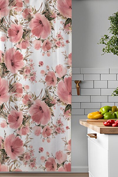 Else Dekor Κουρτίνα φόντου κουζίνας τραπεζαρίας με μοτίβο ροζ τριαντάφυλλα 140x260cm