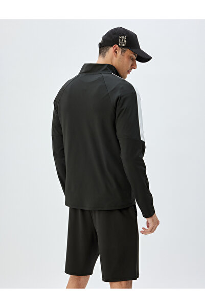 Koton Spor Sweatshirt Dik Yaka Yarım Fermuarlı Renk Kontrastlı İnterlok Kumaş