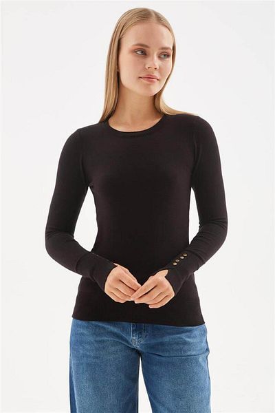 Fashion Friends Pulover negru cu gât crew