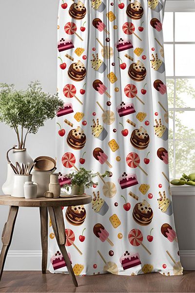 Else Dekor Cake Candies Patterned Digital Printed Dining Room Kitchen Background Curtain 140X260Cm