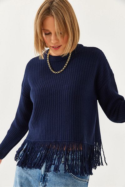 Bianco Lucci Women's Skirt-Tasseled Knitwear Sweater 85001019