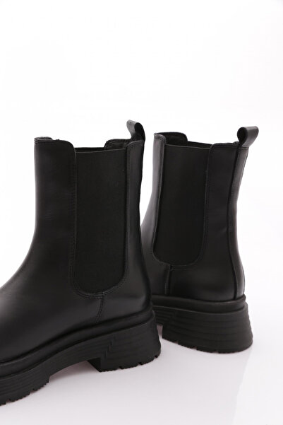 DGN Kadın Strech Detaylı Bot Hakiki Deri Siyah 62162453