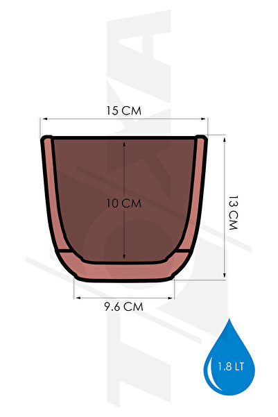 ToXA 3 Adet 1.8 Litre Soft Pembe Mercan Kare Saksı Kaktüs Sukulent Saksısı Tabaklı Plastik Saksı