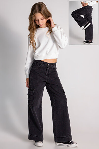 DMB BOYS & GIRLS Висококачествени черни широки дънкови панталони от ликра за момичета