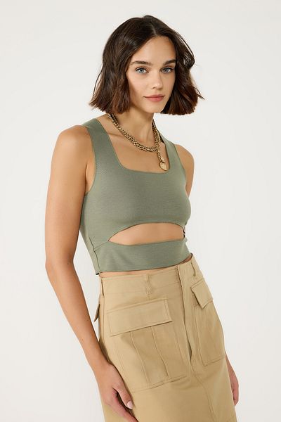 No Matter What Window Detail Stretch Mesh Basic Top