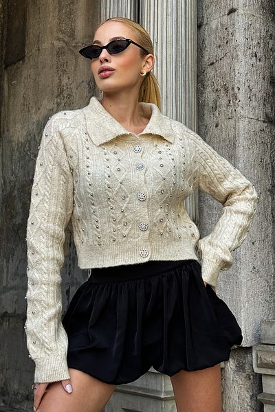 VAGGON Women's Vanilla Embroidered Knitwear Cardigan Vs00005