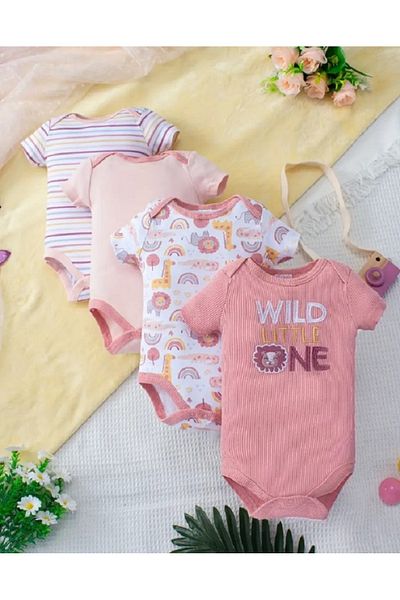 naynes 3 Legal Cute Pink Baby Body Set - Short Sleeve, 4-Piece Set (For Girls and Boys)