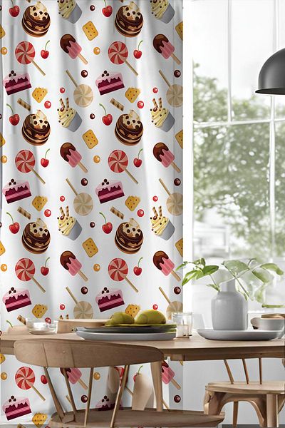 Else Dekor Cake Candies Patterned Digital Printed Dining Room Kitchen Background Curtain 140X260Cm
