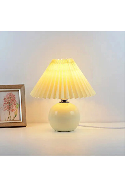 Alvina Aydınlatma Vintage Pileli Seramik Krem Komidin Yatak, Oturma, Çocuk Od...
