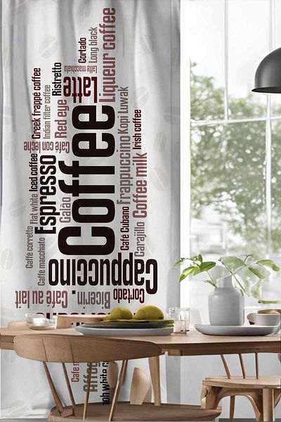 3D ELSE HALI Coffee Written Patterned Digital Printed Dining Room Kitchen Background Curtain 140X260Cm