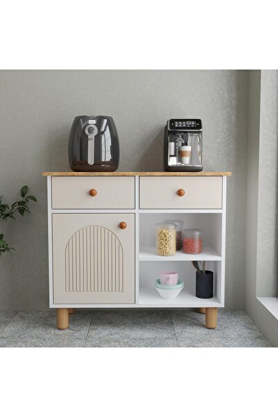 SESA MOBİLYA AKSESUARLARI Ares Kahve Köşesi Dolabı - Kum Beji Çok Amaçlı Ahşap Dolap - Mutfak/dekorasyon Ürünü Soft Kum Beji