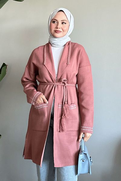 InStyle سترة محبوكة ومزينة باللون الوردي المغبر