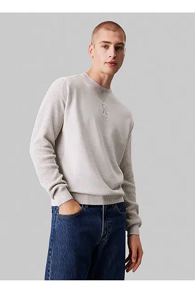 Calvin Klein Men's Gray Embroidered Sweater - Crew Neck, Regular Fit J30J 325671 P6G