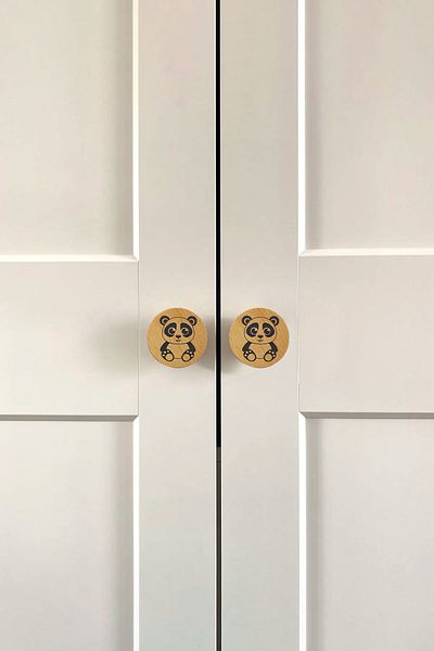 Badem10 Buton de mâner din lemn cu model panda Mobilier camera copiilor Sertar de bucătărie Mâner dulap Mâner 10 buc