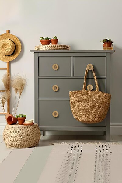 Badem10 Wooden Handle Button Tulip Patterned Children's Room Furniture Kitchen Drawer Cabinet Handle Handle Handles 5 Pieces