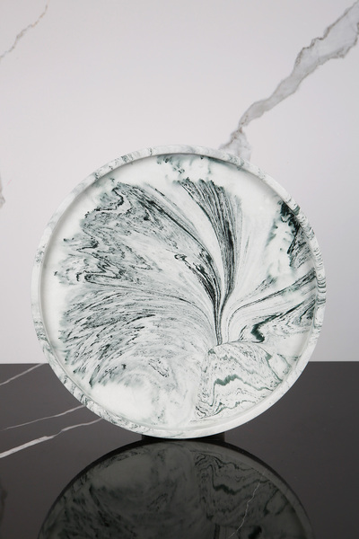 betonmall Mermer Desenli Sunum Tepsisi Yuvarlak Sunum Tabağı Sunumluk 28 Cm