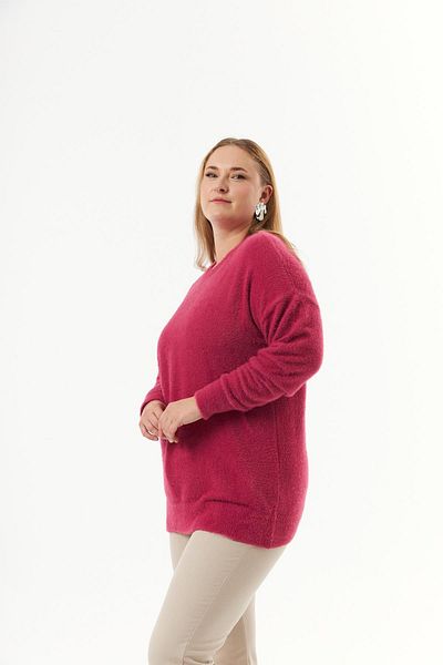 RMG Plus Size Cashmere Blended Bearded Knitwear Sweater Violet