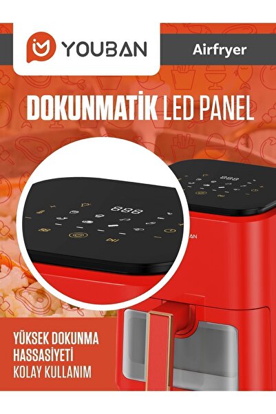 Youban Air Fryer 3.5l Camlı Kırmızı Fritöz